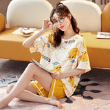 Taooba-Summer Casual Cute Cartoon Pure Cotton Nightwear Girls Sleepwear Young Women Pajama Sets Pyjamas Femme Suits Loungewear Pijama