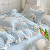 Taooba Korean Princess Style Duvet Cover Set No Filling Pink Blue Soft Washed Cotton Girls Favorite Ruffles Bed Linen Pillowcases