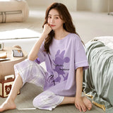 Taooba-Women's Spring/Summer Pajamas Short Sleeve Capris Cute Cartoon Large Size 3XL Student Set Cotton Summer Homewear