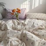 Ins Style Duvet Cover Set No Filler Flat Sheet Pillowcase Fashion Floral Cartoon Single Double Size Girls Boys Bed Linen