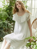 Taooba Vintage Modal Gauze Princess  Nightgowns For Lady Deliacate Lace Sleepwear Loose Royal Spring Summer Sweet Dress