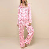 Taooba Dourbesty Women Christmas Pajama Set Santa Claus Bow Print Long Sleeves Shirts Elastic Waist Pants Sleepwear Loungewear Homewear