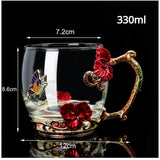 1pc Flower Enamel Crystal Tea Cup Heat Resistant Coffee Mug Butterfly Flower Water Cups Clear Glass with Spoon Set  Coffe Cup