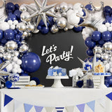 Taooba Color Palette 133Pcs Navy Blue and Silver Balloon Garland Arch Kit with Starburst-balloons for Graduation Wedding Anniversary Birthday Decor