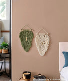 Taooba-Handmade Macrame Leaf Hanging Tapestry  Ornaments with Wood Stick Wall Hanging Mini Tapestry for Wall Decoration Room Decoration