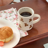 Taooba-Cute Chocolate  Bear Ceramics Mug with Handle  Cartoon Bears Coffee Milk Cup Table Decroation Water Cups