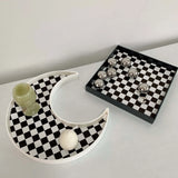 Taooba-Moon Square Tray Checkerboard Lattice Aromatherapy Storage Tray Resin Ins Style Decoration Tray Retro Simple Kitchen Organizer