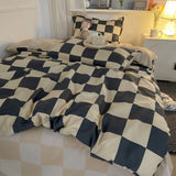 Taooba Simple Bedding Set Plaid Sold Color Single Queen Size Duvet Cover No Filling Boys Girls Flat Sheet Pillowcase Kit