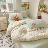 2024 New Bedding Set Garden Style  Floral Wash Cotton Soft Quilt Cover Sheet Set Student  4-piece Set  Bedsheet Quilt Comforter