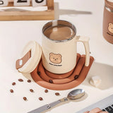 Taooba-1pc 500ml Cute Bear Mug Double Walled Insulated Stainless Steel Travel Coffee Mug With Straw And Lid Best Office Iced Coffee Mug