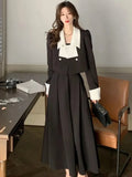 Taooba-New Autumn Solid Skirt Suits Women Elegant Long Sleeve Short Coat Chic Midi Skirts 2 Pieces Set Female Fashion Party Outfits