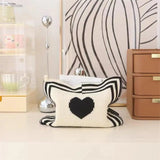 Taooba-Knit Plaid Heart Tissue Box Heart  Knitting Cotton Thread Napkin Holder Tissue Bag Bedroom Kitchen Desktop Storage Napkins