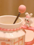 Taooba--Cute Ceramic Cup with Lid Spoon Girl's Birthday Gift Mug Home Coffee Breakfast Cup Creative