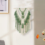 Taooba-Handvoven Macrame Tassel Pendant Green Tapestry with Stick Wall Hanging  Window Door Curtains Wedding Background Home Decoration