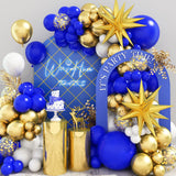 Taooba Color Palette 107PCS Royal Blue and Gold Balloon Arched Garland Set Suitable for Anniversary, Wedding, New Year, and Birthday Party Decoration