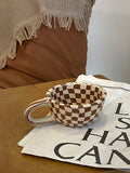 Ceramic Breakfast Latte Cup Korean Water Cup Chessboard Mug Coffee Cup Handle Ceramic Cup Art Decorative Mug Mugs Coffee Cups