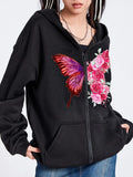 Taooba-Women Butterfly Print Hoodies Y2K Harajuku Oversized Long Sleeve Zip Up Hooded Jacket Female Autumn Hip Hop Punk Sweatshirt Top