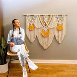 Taooba-Color Rope Macrame Tapestry Boho Style Wall Hanging Tapestry Handmade Artistic Macrame Tapesties with 3 pcs Stick