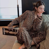 Taooba Christmas Outfit New Fashion Leopard Print Pajamas Women's Spring Long-sleeved Cardigan Europe and The United States Sexy Home Suit Ins Sleepwear