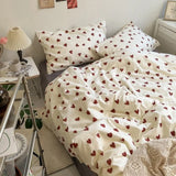 Taooba Ins Heart Duvet Cover Set New No Filler Flat Sheet Pillowcases Floral Single Double Full Size Soft Home Totel Bedspread