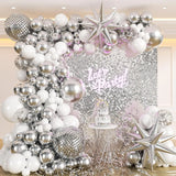 Taooba Color Palette Silver White Sequin Disco Balloon Garland Arch Kit 4D Silver Starburst Foil Balloons for Birthday Party Decorations Supplie