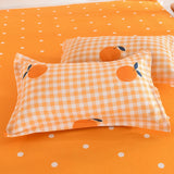 Orange Bedding Set Floral Cute Girl Boys Bed Linen Sheet Plaid Duvet Cover Pillowcase No Filling Single Double King Home Textile