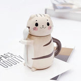 1pc Cute Cat Ceramics Coffee Mug with Spoon Novelty Gift Drinkware Milk Tea Couple Cup Kitchenware Birthday Gift Home Decoration