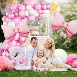 Taooba Color Palette 73pcs Pink Bow Balloon Corolla Arched Set Pink White Rose Red Bow Aluminum Foil Balloon