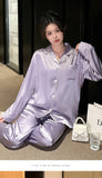 Taooba Christmas Outfit Women's Pajamas Sets Spring Autumn 2 Piece Buttons Down Pyjama Faux Silk Satin Sleepwear Long Sleeve Pijama Mujer Pjs Homewear