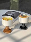 Taooba-High Aesthetic Retro Ins Style French Elegant Wooden High Legged Ceramic Cup Ice Cream And Yogurt Dessert Pudding Cup