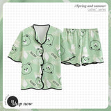 Taooba-Spring Cardigan Lapels Nightwear Girls Young Women's Pajama Sets Pyjamas Loose Sleepwear Female Loungewear Pijama Mujer Homewear