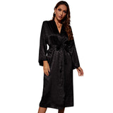 Taooba Christmas Gift Women Robe Black Print Leopard Kimono Bathrobe Gown with Belt Sexy V-Neck Nightgown Sleepwear Loose Silk Satin Home Dress