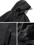 Taooba-Spring Autumn Long Trench Coat Men Fashion Hooded Windbreaker Black Overcoat Casual Jackets