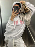 Taooba- Kawaii Bow Print Hoodies Women Y2k Long Sleeve Sweatshirt Oversized Sweet Girl Causal Loose Autumn Winter Clothes Ins