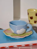 Taooba-Hand Painted Ceramic Cup Coffee Cup Dish Blue Sky Cloud Cup Dish Set Afternoon Tea Cute Cup Ceramic Mug Gift