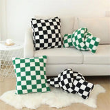 Taooba-Lamb Fleece Checkerboard Pillow Cushion Cover Soft Waxy Plush Retro Plaid Sofa Throw Pillowcase Lumbar Pillow Cover Room Decor