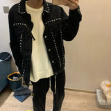 Taooba Jeans Coat for Men Punk Black Rivet Denim Jackets Man High Quality Korean Popular Clothes Loose Cheap Price Stylish Designer Low