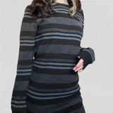 Taooba-Grunge Stripe Tops y2k Women Dark Academia Clothes Round Neck Long Sleeve Knitted Tees 2000s T Shirt Emo Clothing Streetwear