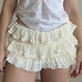 Taooba Women Lace Tiered Ruffles Bloomer Shorts Coquette Preppy Kawaii Booty Frilly Shorts Music Concert Pumpkin Pants Y2k Streetwear