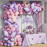 Taooba Color Palette 148PCS Butterfly Balloon Arch set, Macaron purple pink orange balloon, birthday party, wedding anniversary event decoration