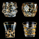 1pc Whiskey Glass Tumbler Golden Line Wine Whisky Glasses Golden Painted Crystal Barware Multi-Functional Beer Cocktail Cup