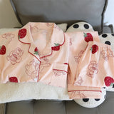 Taooba Christmas Outfit Sweet Cute Kawaii Bear Print Two Piece Pajama Set Autumn Casual All-match Homewear Sleepwear Women's Y2K Soft Women's Pajamas