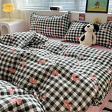 Taooba Christmas gift Japanese Style Duvet Cover Set No Filler Blue Plaid Pillowcase Flat Sheet Nordic Single Queen Size Bedding Set