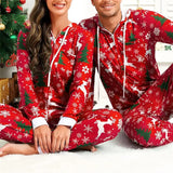 Taooba-Christmas Pajama Set for Couples Cute Print Hooded Zipper 1 Piece Rompers Loungewear Sleepwear Family Holiday Homewear