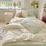 2024 New Bedding Set Garden Style  Floral Wash Cotton Soft Quilt Cover Sheet Set Student  4-piece Set  Bedsheet Quilt Comforter