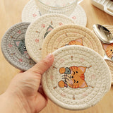 Taooba-Woven Coaster Cup Mat Table Heat Insulation Pad High Temperature Resistant Meal Pad Round American Printed Cat Pad Placemats