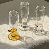 Taooba-Cute Duck Pearl Necklace Glass Goblet Mug Champagne Cocktail Transparent Wine Cup Barware Table Decor Borosilicate Glass