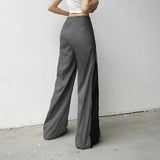 Taooba-Split Zipper Drawstring Contrast Casual Pants Harajuku Women Wide Legs Streetpants Autumn High Waist Straight Pants