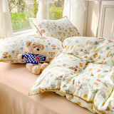 Pastoral Girls Flower Bedding Sets, Washed Cotton Bed Linens, Soft Quilt Cover Sheet Set, Simple Bedspread, Home Textiles