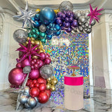 Taooba Color Palette Chrome Balloons Garland Arch Kit Disco Party Decoration with Metallic Purple Green Red Hot Pink Blue and Foil Disco Ball Balloon